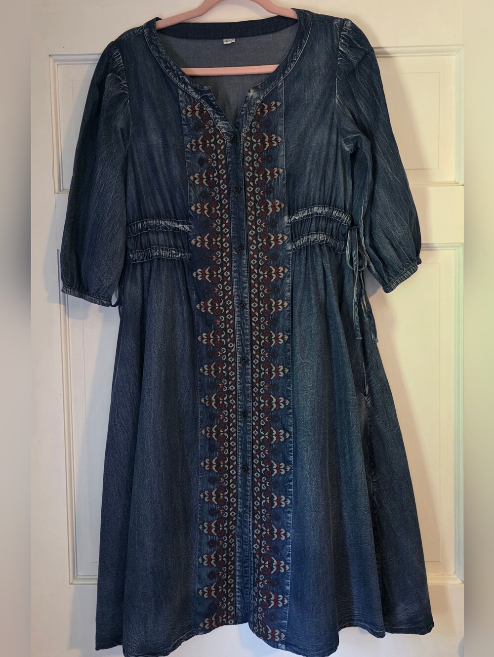 Embroidered Chambray Dress